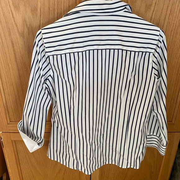 Fox Croft Black White Striped Dress Shirt 4 - Picture 2 of 5